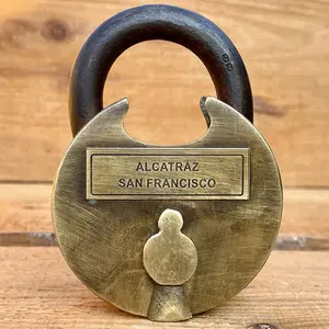 Alcatraz San Francisco Antique Finish Locking Padlock - Solid Brass Vintage Collectors Edition, Prisoner Transfer Themed Display Piece, Includes 2 Keys