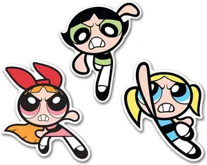 Officially Licensed Powerpuff Girls Action Trio Dynamic Decals| Premium AutoGrade All Weather Vinyl Sticker for Car, Water Bottle, Laptop, Cooler, Phone| Made in the USA| Set of