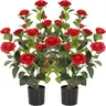 2-Pack 40"/3.2FT Auspicious Artificial Camellia Trees with Blooming White Faux Flowers, Decorative Plants with Faux Moss, Indoor/Outdoor Decor for Home Front Door Winter Christmas, Decorative Outdoor Flower