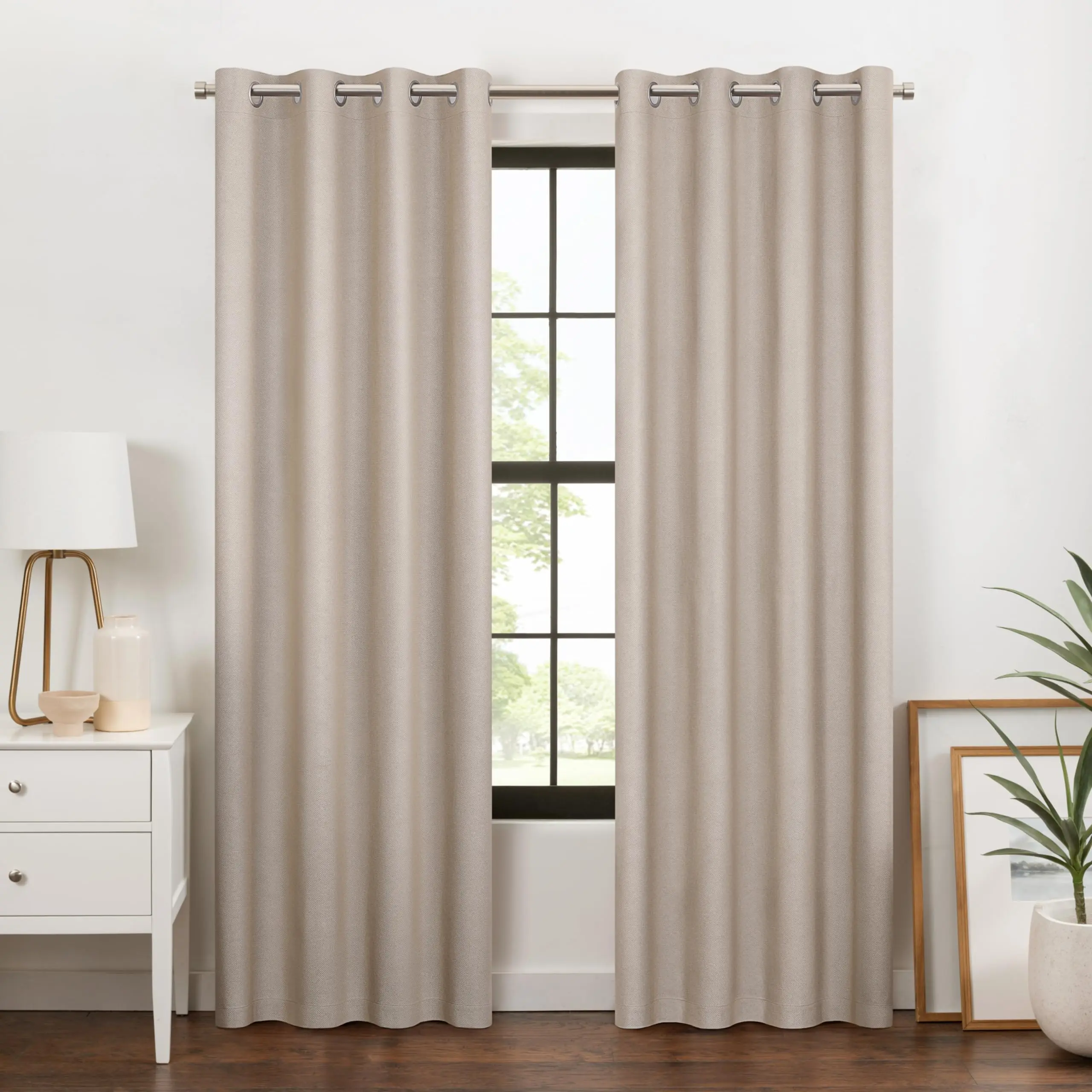 Eclipse 100% Blackout Curtain, Larissa Solid Grommet Curtain, 84 in Long x 50 in Wide, Textured 100% Blackout Curtain, Thermal Insulated Curtain for Living Room or Bedroom, 1 Window Curtain, Sandstone