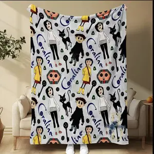 Coraline Coraline Blanket, Cute Fantasy Style Flannel Throw, Anime Fan Gift, Dark Fairy Tale Home Decor, Lightweight Seasonal Blanket, Lightweight Cozy Blanket, Coraline Blanket For Sofa