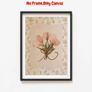 Tulip Flower Pattern Unframed Painting, Vintage Flower Poster, Wall Art for Home Living Room Bedroom Office Decor, Home Decor Ideas, Ornaments