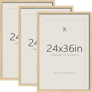 24x36 Poster Frames - 3 Pack,  Solid  Wide Border Picture Frame, Display 20x30 with Mat or 24 x 36 Without, Vertical & Horizontal Wall Mount