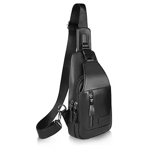 FR Fashion Co. Men's Executive Genuine Leather Sling Bag with Adjustable Strap & Secure Zipper Compartments for iPad Mini Phone & Wallet Versatile Work Travel Chest Pack Business Bag