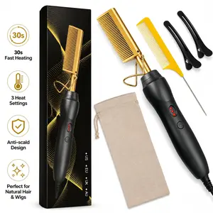 Hair Straightening Comb,Electric Hot Comb Hair Straightener for Natural Hair | Fast Heat Silk Press Comb for Black Hair & Wigs