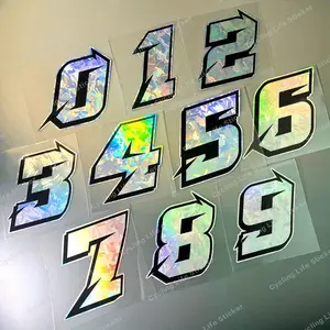 1PC carbon fiber laser effect 0-9 motorcycle sticker, Car decorative sticker, Vehicle decoration, suitable for car body, fuel tank, helmet, racing style decoration, waterproof durable material, body scratch cover accessories, metal and glass surfaces