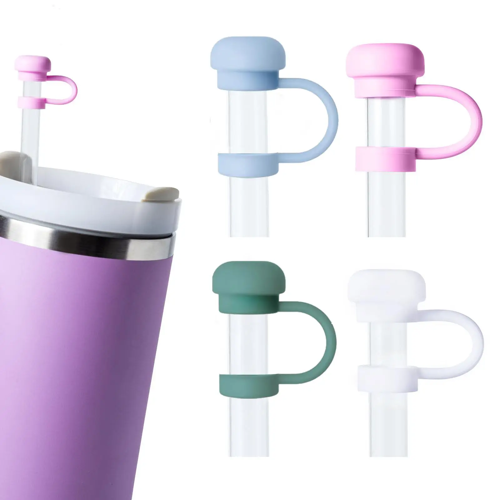 Straw Cover, 4 Counts Dust-proof Silicone Straw Cover Cap, Compatible with Drinking Cup 20-40oz, Drinkware Accessories