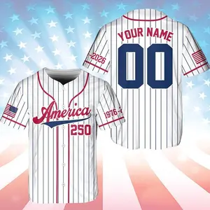 Custom America 250th Anniversary 1776-2026 4th Of July Baseball Jersey Shirt, Personalized America Patriotic 250th Anniversary Baseball Jersey Shirt