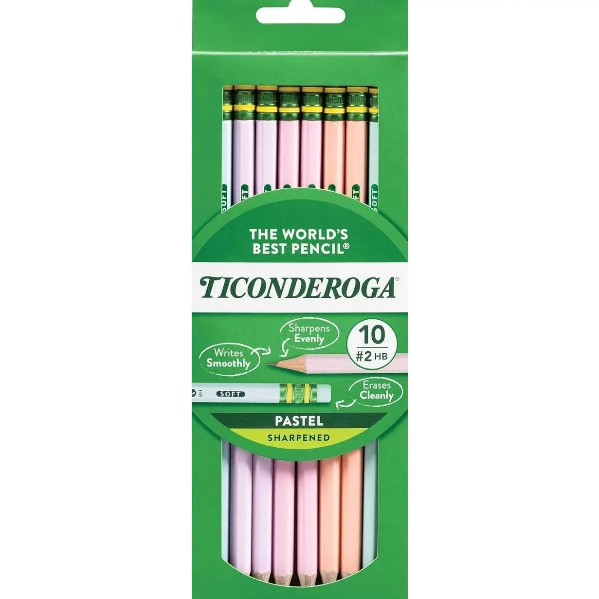 Ticonderoga® Pastel Pencils, 2 Soft, Assorted Colors, Pack Of 10 Pencils