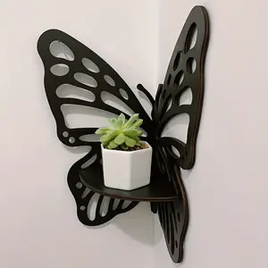 Rustic Butterfly Wall-Mounted Floating Shelves – Wooden Corner Display Stand, Space-Saving Storage for Bedroom, Natural Wood Surface for Plants & Decorative Items, Farmhouse Charm for Home Decor Lovers Dorm Decor / Room Aesthetic / Graduation Gift