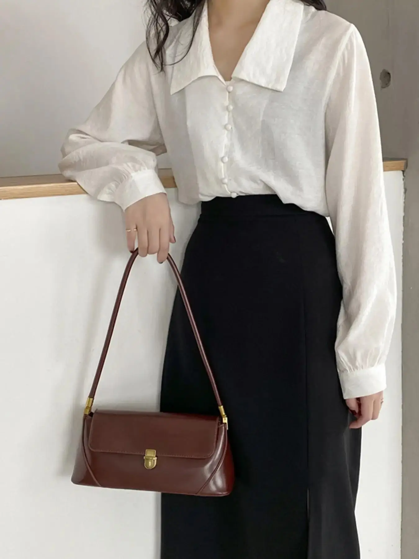 Women's Summer 2024 Elegant Plain Minimalist Pu Leather Baguette Bag, Solid Color Vintage Shoulder Bag, Buckle Decorated Trendy All-match Underarm Bag