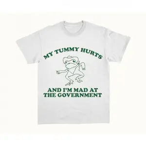 [100% ]  My Tummy Hurts And I'M Mad At The Government T-Shirt, Retro Unisex Adult T Shirt, Vintage Frog Shirt, Funny Frog Meme T Shirt, Funny Gift, Unisex Shirt Adult Unisex T-Shirt Golf Gift T-Shirt For Men And Women plus  size  top