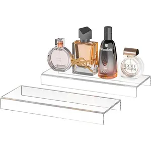 Acrylic Shelf Riser 10x3.9x1 pack of 2, Countertop Acrylic Display Storage Organizer for Shoes, Glasses, Plants, Home Decors, Perfume, Books, Dolls, 10x3.9x1 Inch