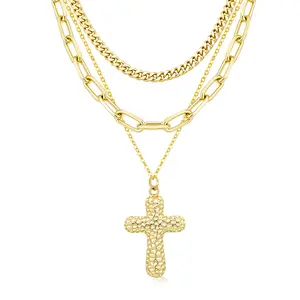 ALEXCRAFT 14K Gold-Plated Cross Necklace — Stylish Women's Jewelry, Faith-Inspired Accessory, Prayer Gift — Chic & Trendy Triple-Layered Necklace for Her — Women's Accessories, Mother's Day Gift
