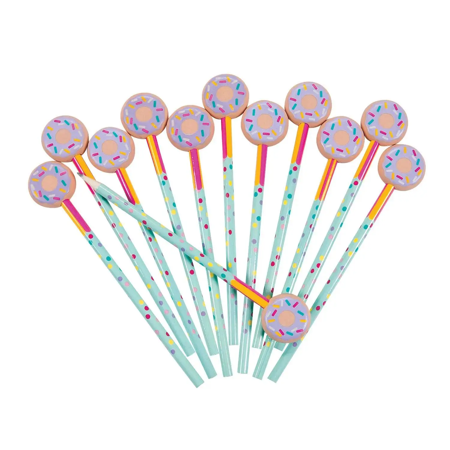 7½” Long Wood/Rubber Donut Sprinkles Pencils with Donut Erasers, 12-Piece School Stationery, Office Stationery Supplies for Writing & Correction, Writing Tool