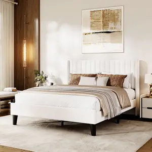 Elegant Soft Upholstered Platform Bed Frame - Full Size, Wingback Headboard, Sturdy Construction, No Box Spring Needed, Easy Assembly - Bedroom Furniture Set, Color: Beige, Size: FULL