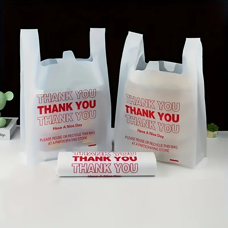 50 Pcs Colorful Thank You Plastic Shopping Bags With Handles, Reusable Grocery Bags, Standard Retail Size, Large Handle, Grocery Takeout Bags, Shopping Bags For Groceries
