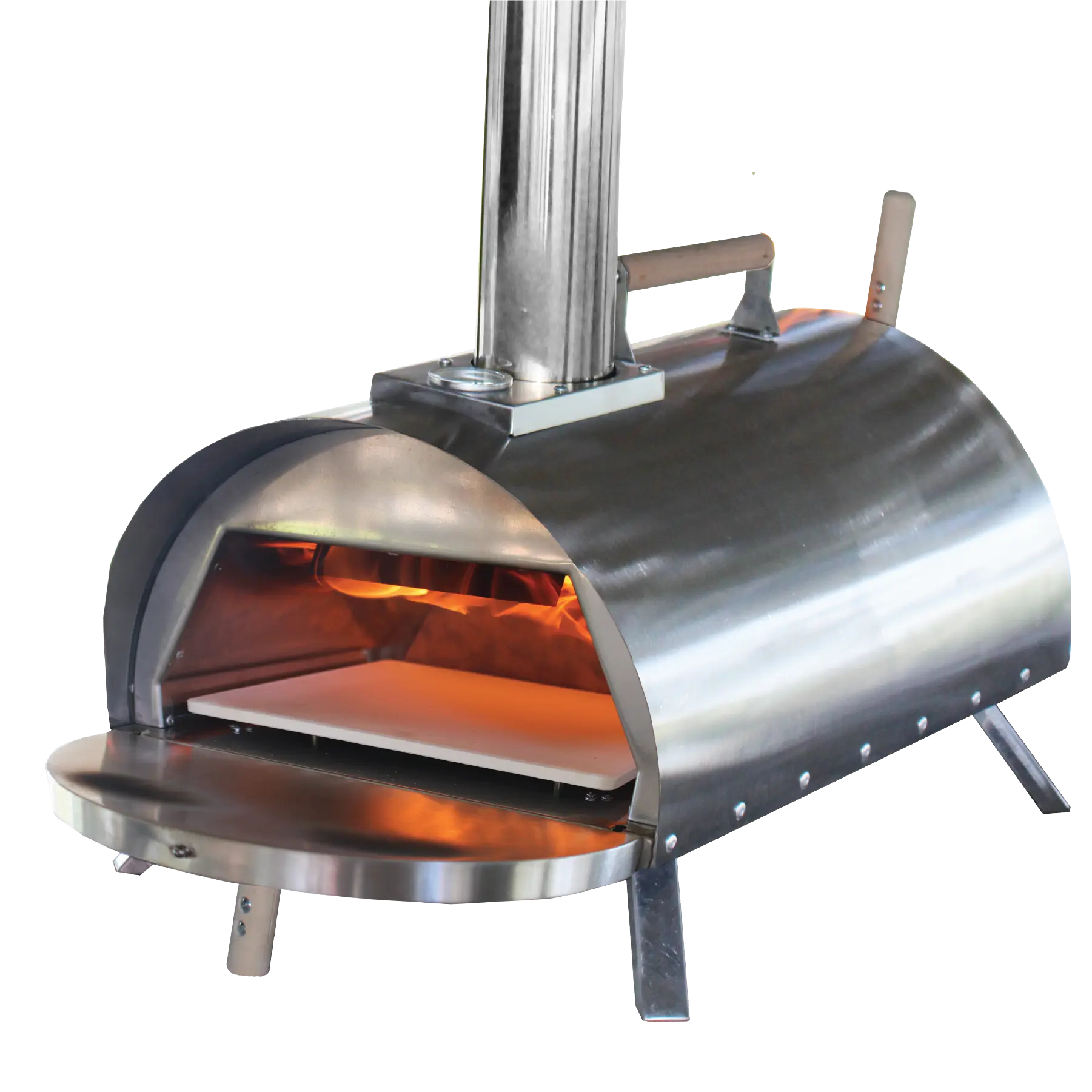 Portable Compact Domed Shape Stand-Alone Pellet-Fired PoBoy Pizza Oven for Outdoor Camping, Stone Base Seasoning, High Temp Burn, Specialty Wood Oven Taste
