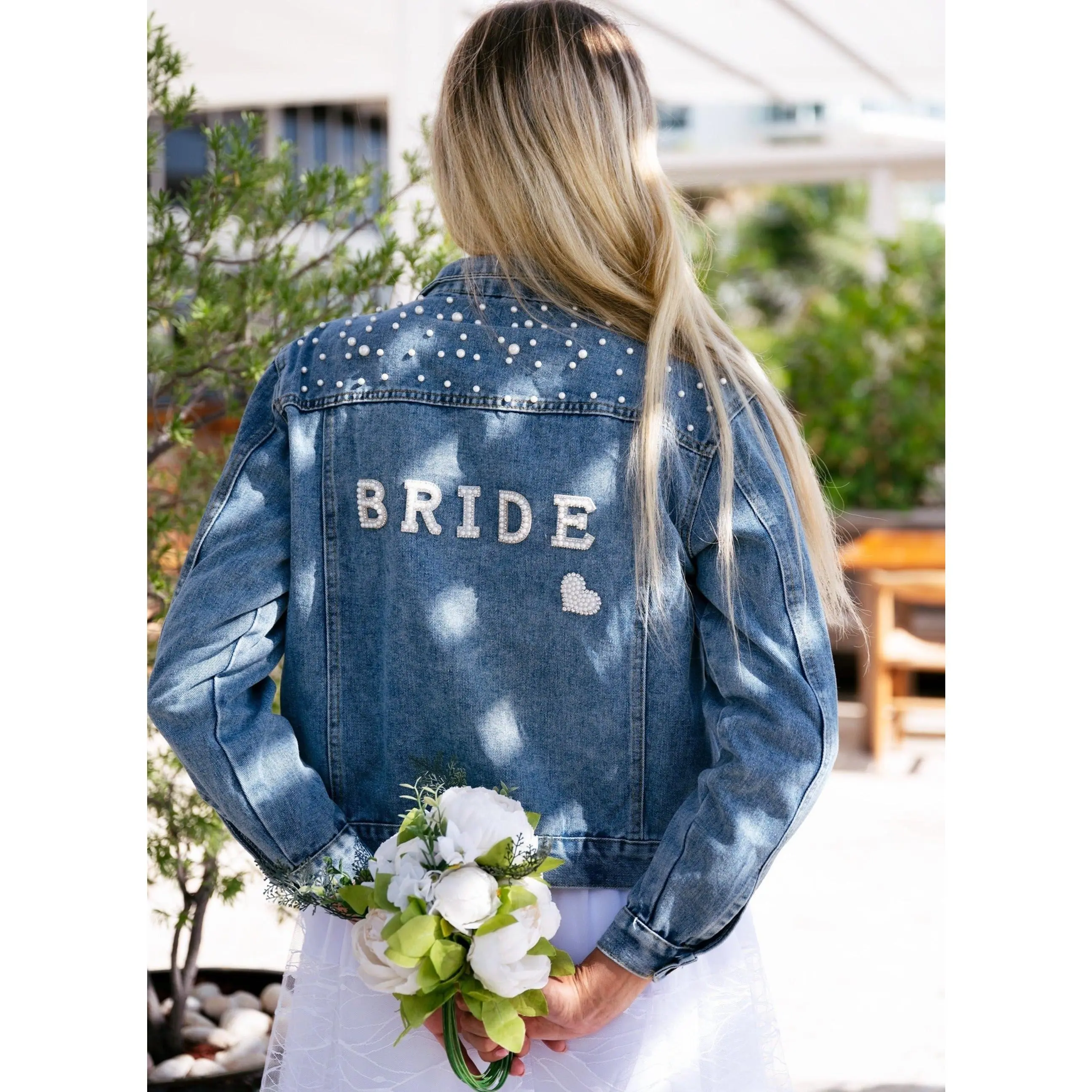 Bride Denim Jacket with pearls