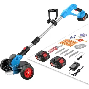 Cordless Weed Wacker Electric Eater  , 21v Lightweight Weed Trimmer With 2 4.0Ah  Operated & Charger & Wheels & Shears, 3 In1 Grass Trimmer/Brush /Edger for Yard Garden Lawn