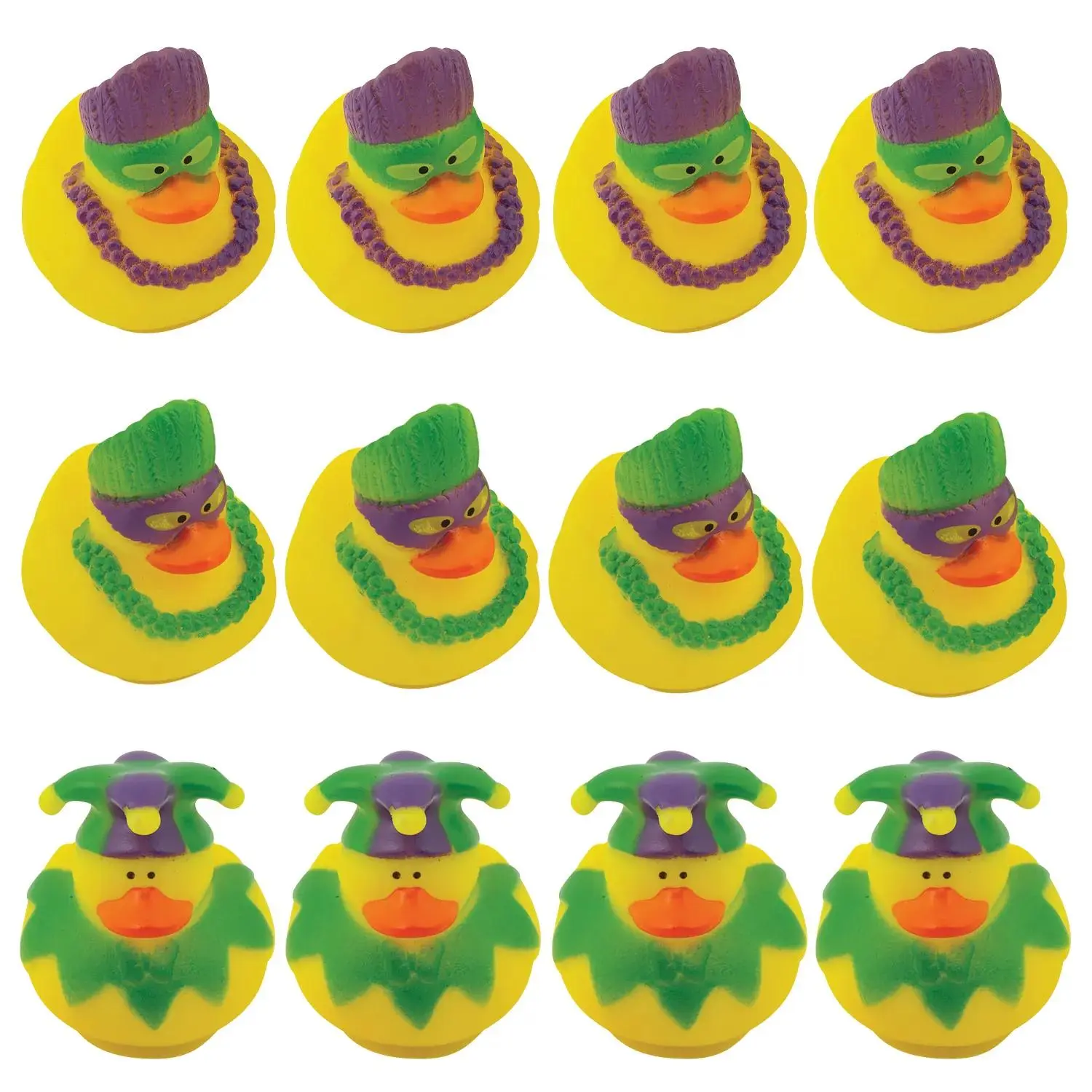 Festive Mardi Gras-Themed Rubber Ducks Ready for the Celebration - 12 Pc.