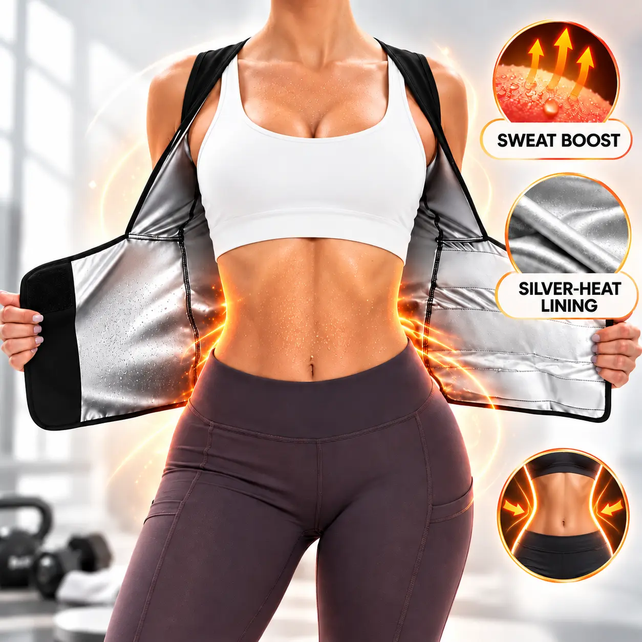 Fitness Wrap with Sweat Boost, Silver-Heat Lining for Enhanced Workout Performance and Comfort