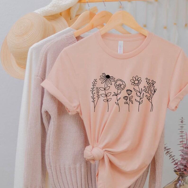 Bella Canvas Heart T-Shirt, Wild Flowers Shirt, Wildflower Tshirt, Floral Shirt, Botanical Shirt