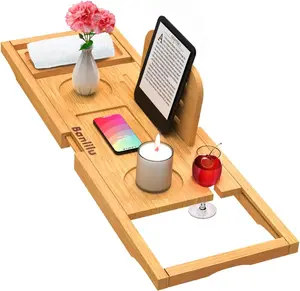 Premium Bamboo Bathtub Tray Caddy - Bath Tub Tray Table for Bathtub - Bath Caddy Tray for Bathtub, Expandable Size, Fits Most Bath Tubs Banlilu