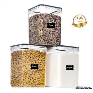 2/3pcs Large Food Storage Containers 5.2L / 176oz, Plastic Airtight Food Storage Canisters For Flour, Sugar, Baking Supplies, Kitchen Organization Bulk Food Canisters Utensils White