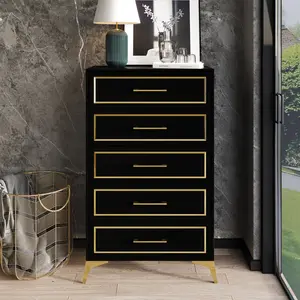 Elvane 5-Drawer Chest – Gold Accents & Diamond Leg Details