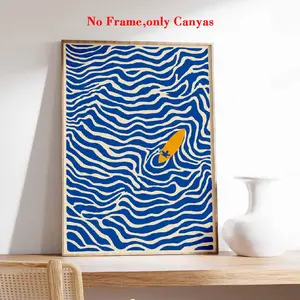 Vintage Surf Art Print, Artwork, Blue Wave Canvas Wall Decor, Unique Creative Home Decoration, Modern Minimalist Design, Perfect for Living Room & Bedroom, Unframed, Modern Home Decor