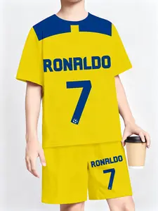 2026 Summer Kids 3D Print Set, Ronaldo 7 Jersey Blue, Riyadh Victory Team Style, Casual Football Sportswear, Short Pants Two-Piece, Football Kits, Soccer Jerseys