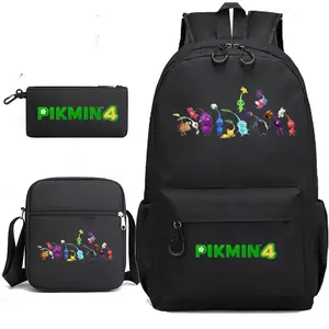 Retro Game Art Printed 3-Piece Bag Set, Multi-Layout Character Prints, Spacious Multi-Compartment Storage, Top Carry Handle, Customizable Strap Length, Durable Lightweight Material, Ideal for High School Students, Campus Use