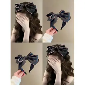 Solid Color Fabric Headband • Oversized Multi-Layer Bow Hair Clip • Versatile Wide Slimming Hairband • Stylish Accessories for Young Women