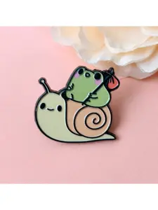 Frog Riding Snail Adventure Enamel Pin Cute Animal Brooch Accessory for Clothes Bags Gift