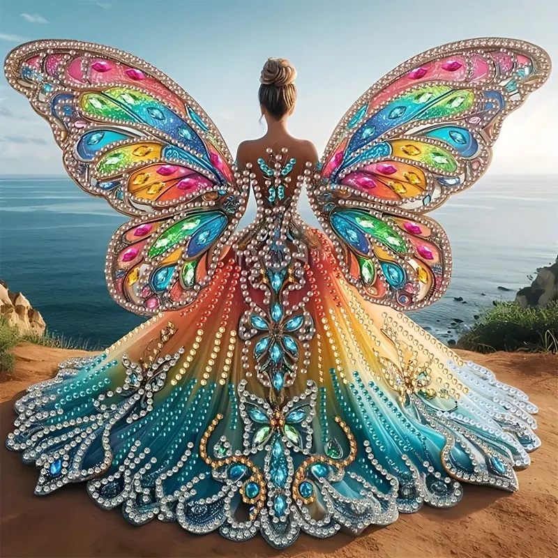 Colorful Angel Wings Special Shape Crystal Diamond Embroidery Set, 5D DIY Irregular Shape Diamond Stitching Kit, Home Wall Decor 30x30 Cm, Diamond Painting Kit, Craft Art Making Kit
