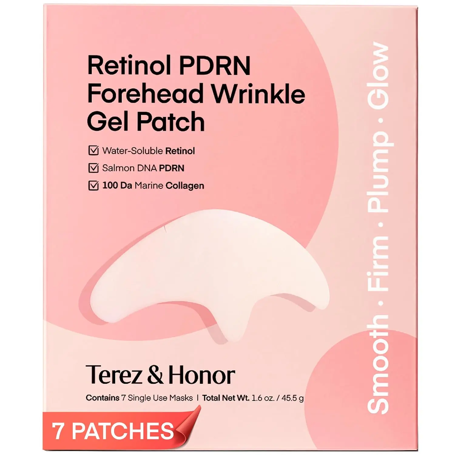 TEREZ & HONOR Retinol PDRN Forehead Wrinkle Patches - Korean Hydrogel Mask for Forehead & Between Eyes, Smooths Fine Lines, Firms & Hydrates with Collagen, Peptide, Fragrance-Free, 7 Sheets
