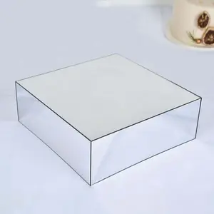 Acrylic Cake Box Stand Pedestal Riser 14"x14" Mirror Finish Silver - Hollow Bottom Display
