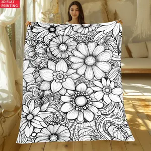 2D Flat 1pc Daisy Pattern in Black and White Ultra Soft Lightweight Flannel Blanket-Lightweight Home Furnishings Bedding Blanket 280gsm Suitable for Sofas Beds Travel Camping Living Rooms Offices Sofas Chairs and Beds-Soft and Warm Fabric Digital