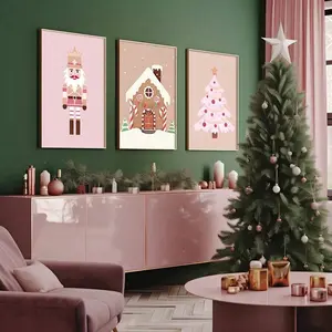 Christmas Wall Decor Set, Nutcracker Canvas Prints, No Frame, Christmas Tree & House Designs, Holiday Poster Collection