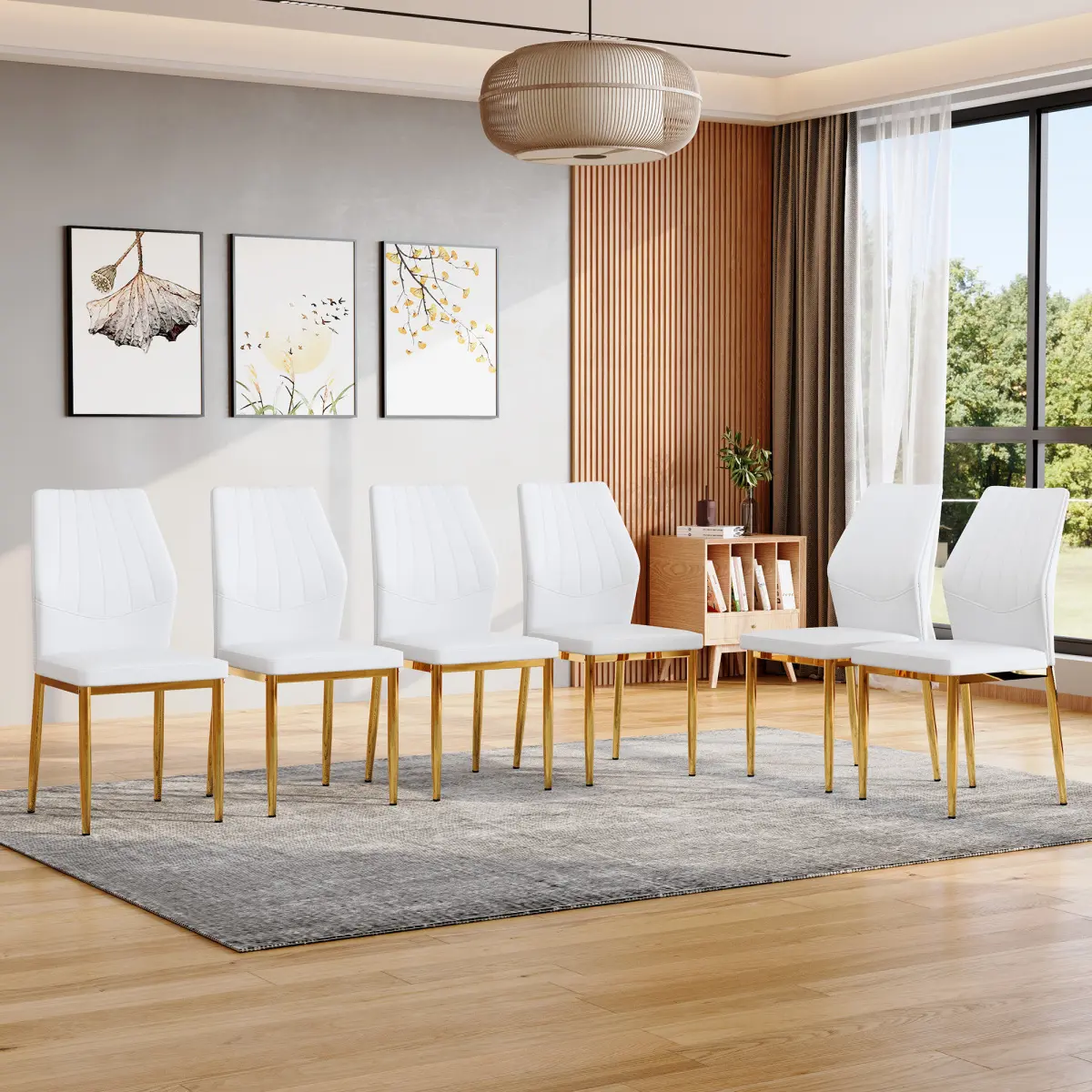 Set of 6 Gold - and - White Dining Chairs, 37 inches High: Ergonomic PU Backrest, Combines Comfort and Style.Perfectly blends comfort and elegance, Injecting more comfort and style into dining time.