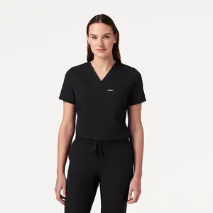 Rhena Slim Essential 1-Pocket Scrub Top - Black
