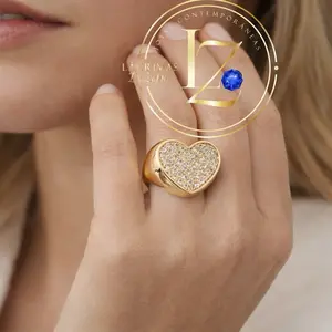 Heart Shaped Ring with Zircon - Gold-Tone Jewelry Featuring Sparkling Zircon Stones