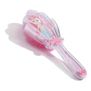 Mermaid Detangler Hair Brush Travel Size Pink Detangling Comb for Dry & Wet Hair Kids Girls Women Massage Scalp No Pain Glitter Shell Design
