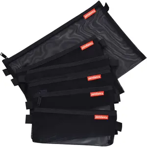 Mesh Zipper Pouch 5pcs Lightweight Nylon File Folders Document Organizer Cosmetic Bags Accessories Storage for Travel and Office Supplies (Black, A4 A5 A6)