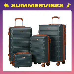 AAIVV 4-Piece Cute Lightweight Expandable Rolling Luggage Set - Durable ABS Hardshell Suitcases with TSA Lock, 360° Spinner Wheels, Stylish Trolley Travel Set for Summer Vibes (Includes Carry On Luggage)