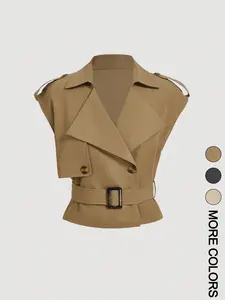 Women's Vintage Style Trench Coat with Belt, Retro Chic Outerwear for Fashionable Looks, Perfect Layering for All Seasons