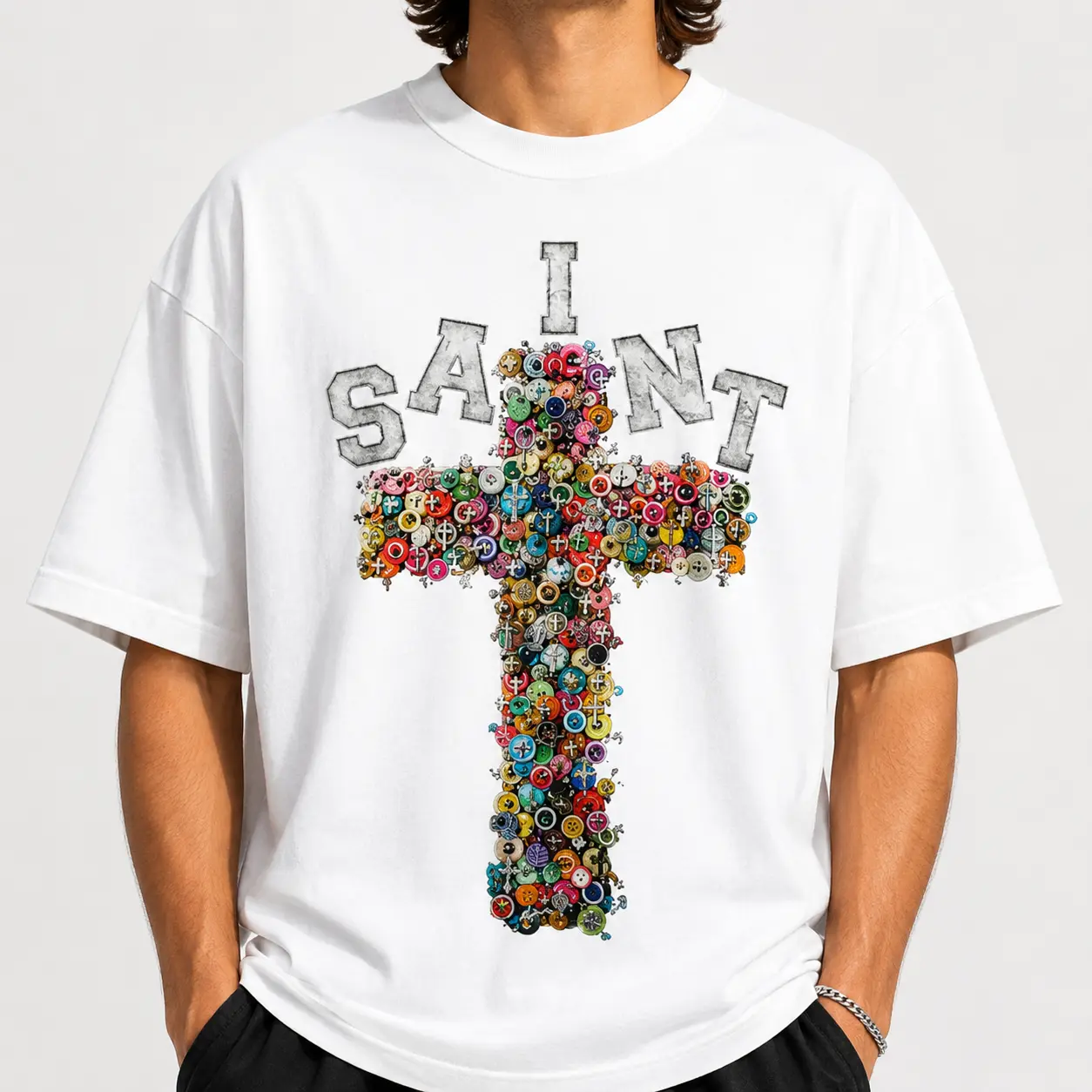 Vintage Saint Cross Graphics Printed Cotton T-Shirt Y2k Graphic Tees vintage  graphic  tees Soft Top 0704D 818 Apparel Apparel Apparel