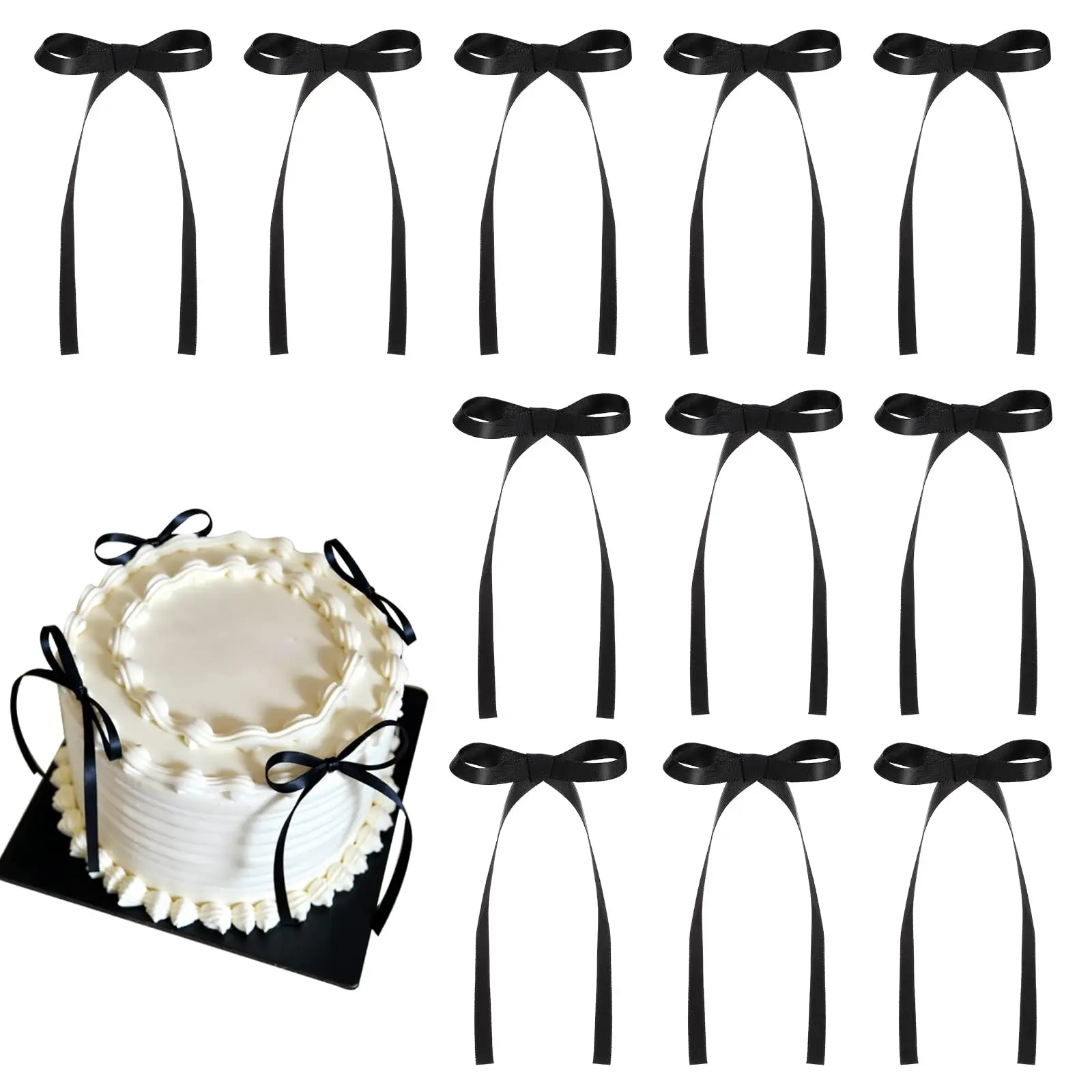 30-Pack Black Ribbon Bow Cake Toppers - Coquette Themed Festive Decor, Cake Decorating Supplies for Graduation, Birthday & Cupcake Toppers, Birthday Cake Cake & Cupcake Toppers