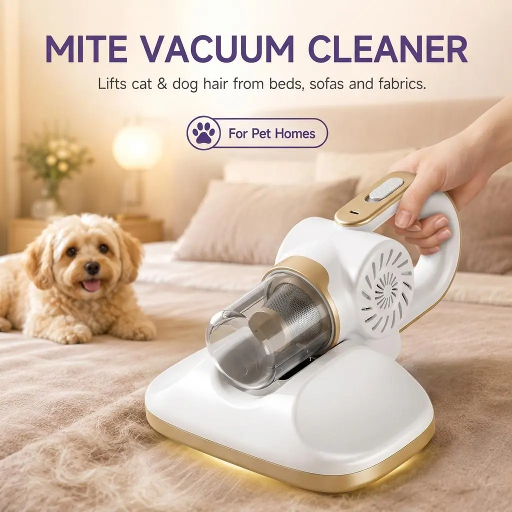 Pet Mite Remover Vacuum, Lightweight Stick Vacuum with UV Light and Cyclone Filtration for Bed, Sofa, Carpet and Pet Hair